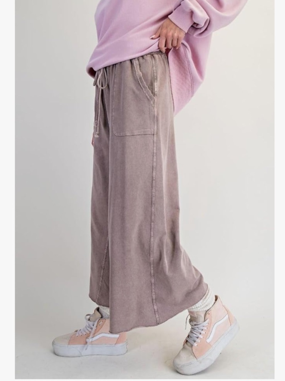 Easel let's chill wide leg mineral wash palazzo pants size small mocha - Picture 4 of 5